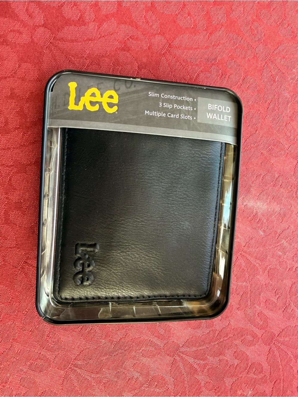 Lee Black Leather Bifold Wallet with Embossed Logo